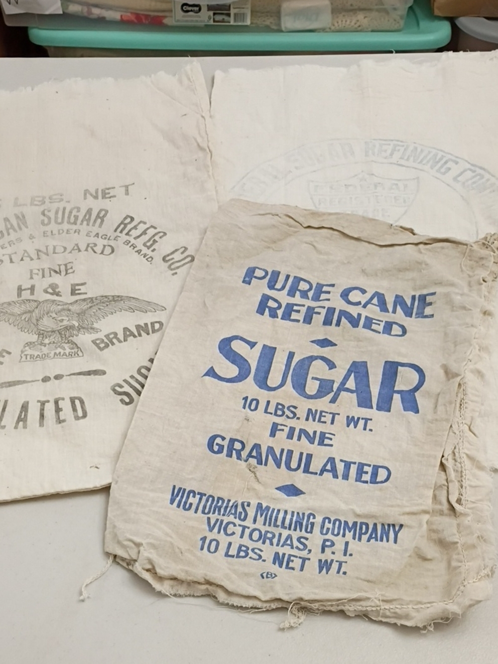 Vintage-Style Pure Cane Refined Sugar Sack(3) - Blue & Black Print
